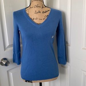 NWT LOFT Blue Pima Cotton 3/4 Sleeve Sweater